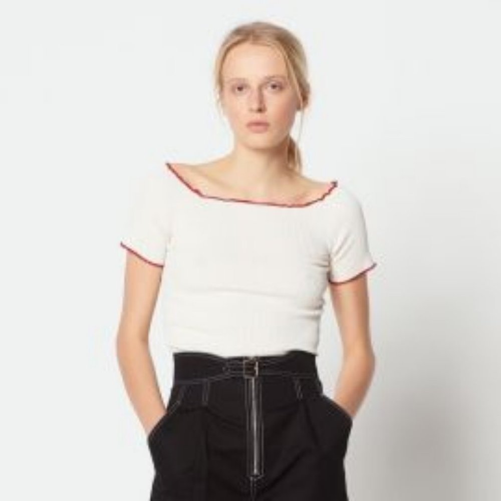 Sandro Ouma Ribbed Sweater Knit Top Beige Size 3/ Large